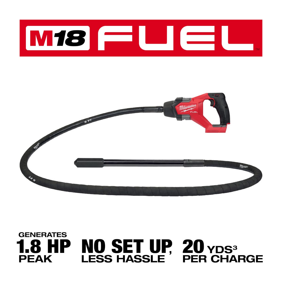Milwaukee 2911-20 M18 FUEL 8-ft Concrete Pencil Vibrator, Tool Only
