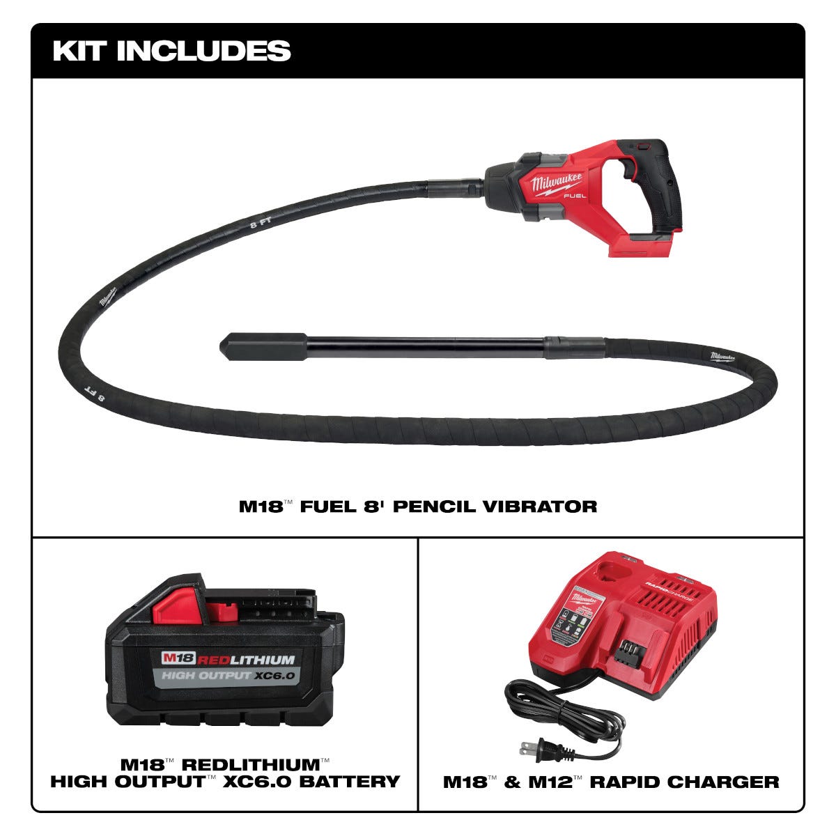 Milwaukee 2911-21 M18 FUEL 8-ft Concrete Pencil Vibrator Kit