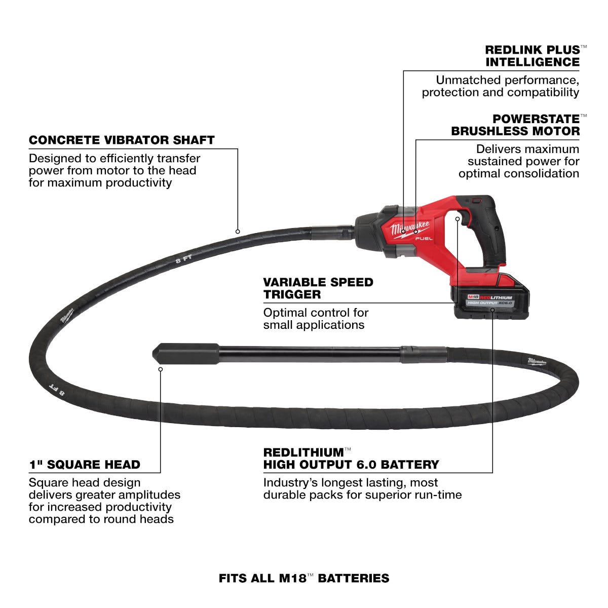 Milwaukee 2911-21 M18 FUEL 8-ft Concrete Pencil Vibrator Kit