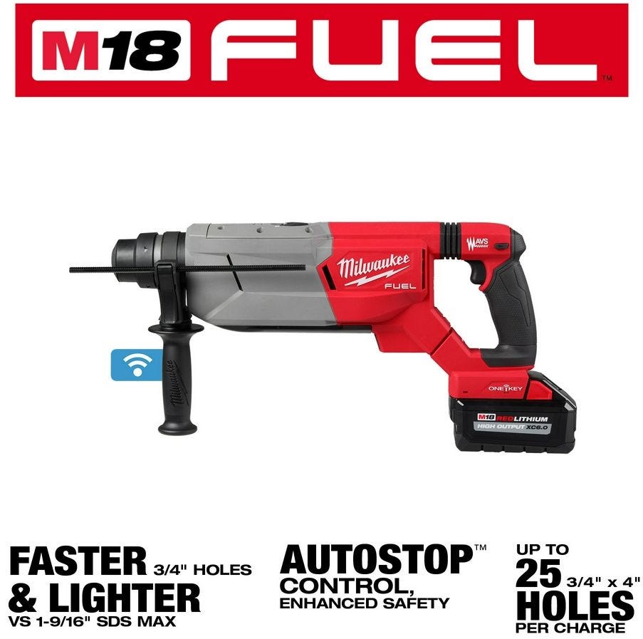 Milwaukee 2916-22 M18 FUEL 1-1/4 SDS Plus D-Handle Rotary Hammer Kit w/ ONE-KEY