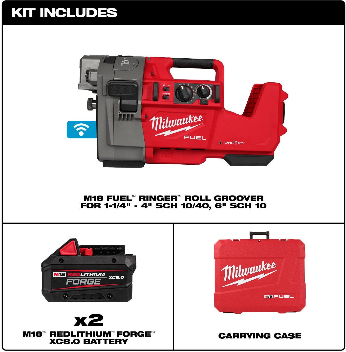 Milwaukee 2927-22 M18 FUEL RINGER Roll Groover for 1-1/4" - 4" Sch 10/40, 6" Sch 10