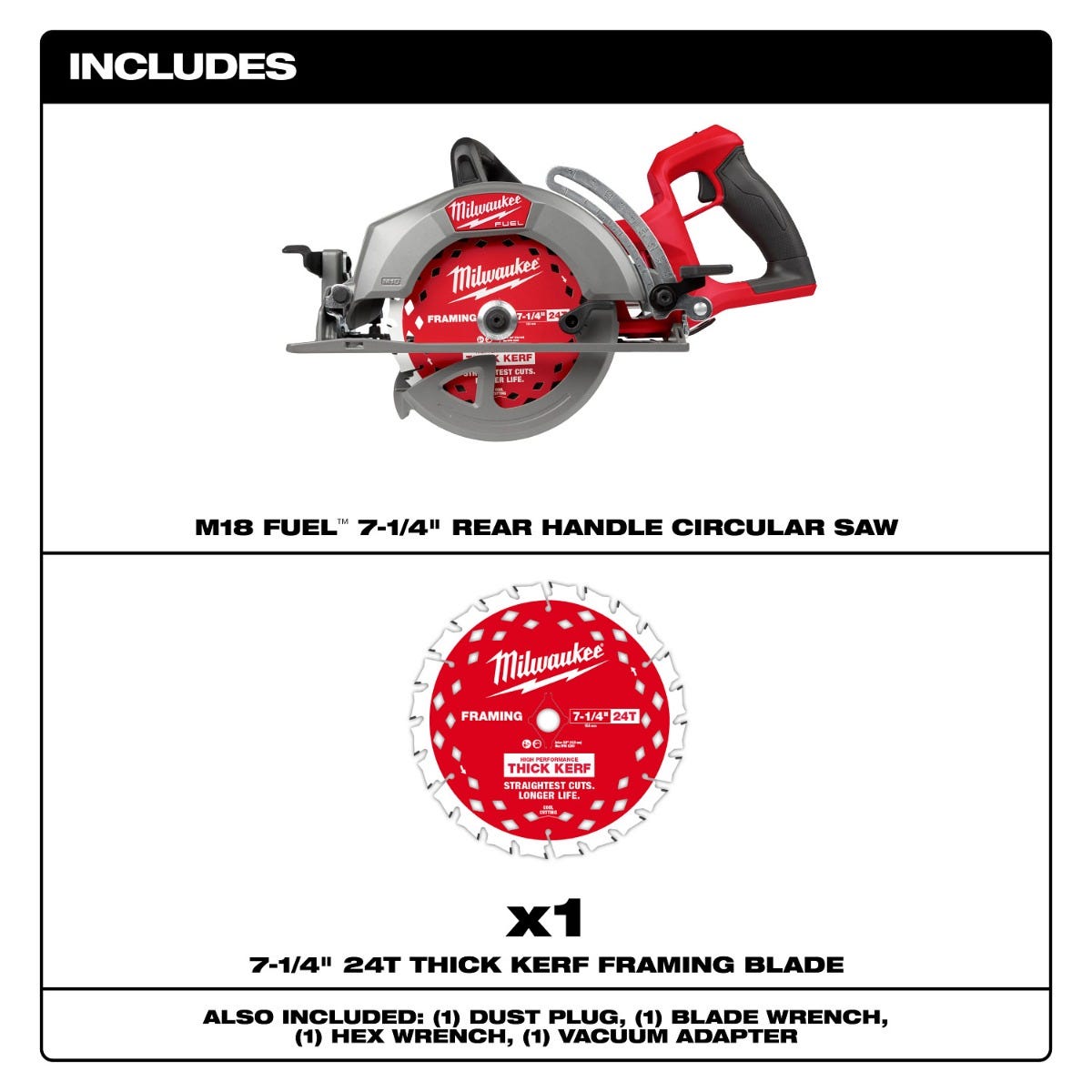 Milwaukee 2930-20 M18 FUEL 7-1/4-in. Rear Handle Circular Saw, Tool Only