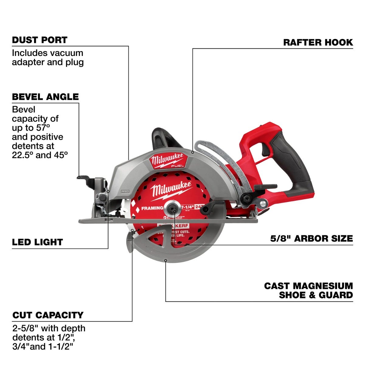 Milwaukee 2930-20 M18 FUEL 7-1/4-in. Rear Handle Circular Saw, Tool Only