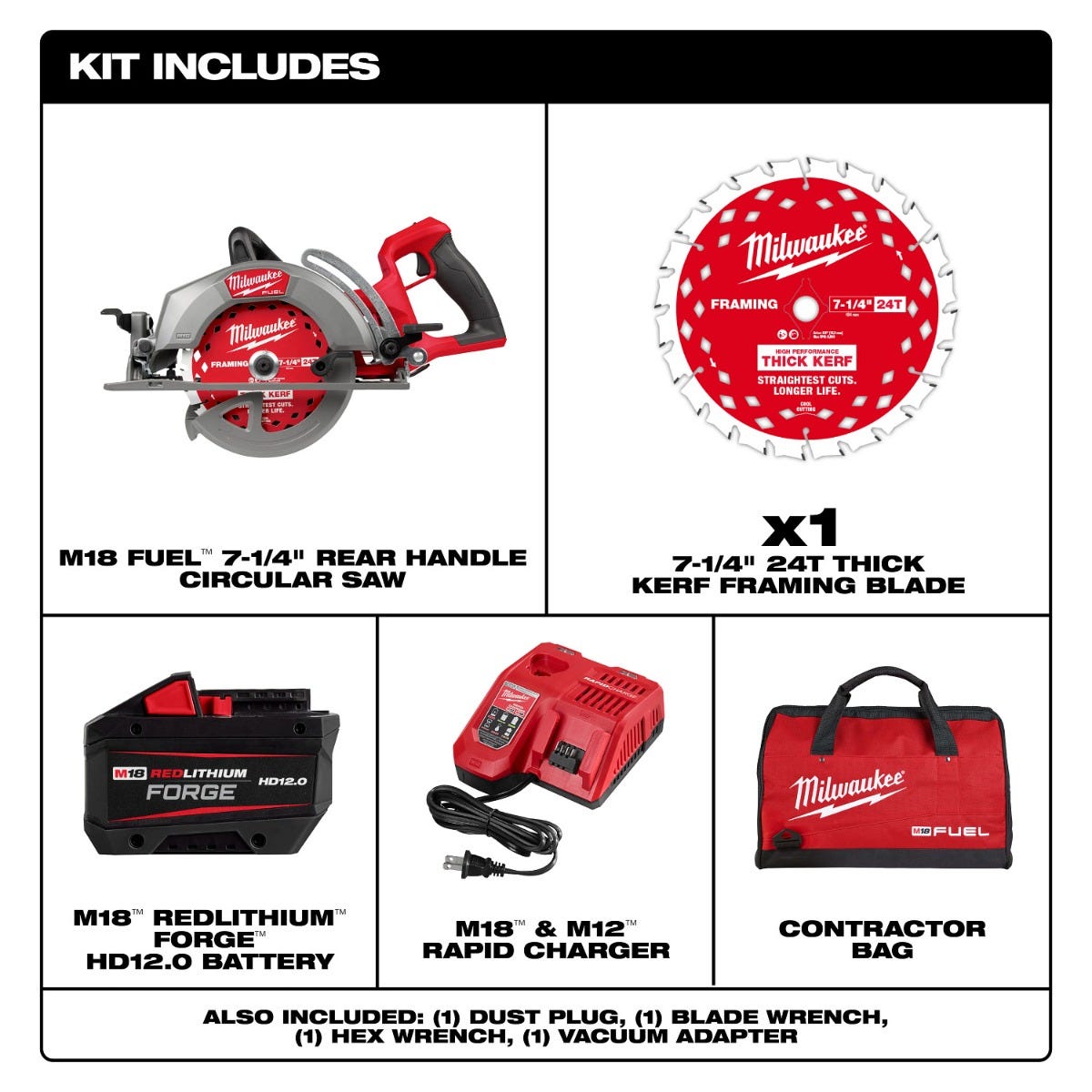 Milwaukee 2930-21HD M18 FUEL 7-1/4-in. Rear Handle Circular Saw 12.0Ah Kit