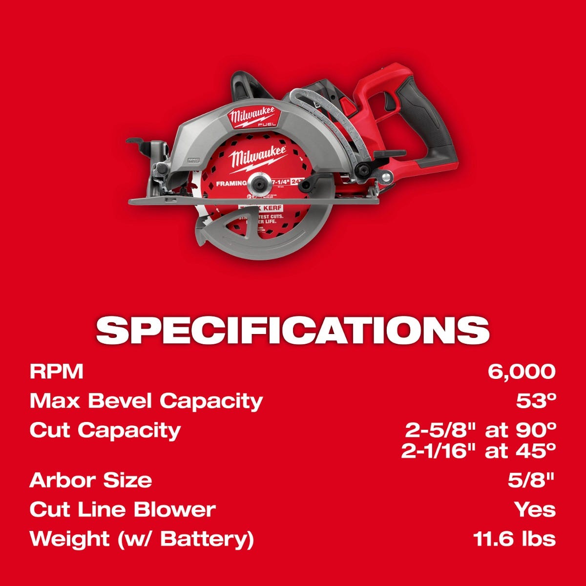 Milwaukee 2930-21HD M18 FUEL 7-1/4-in. Rear Handle Circular Saw 12.0Ah Kit