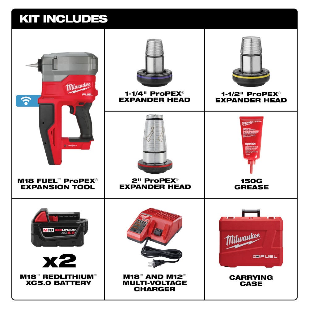Milwaukee 2932-22XC M18 FUEL 2-in. ProPEX Expander Kit w/ ONE-KEY with 1-1/4-in. - 2-in. Expander Heads