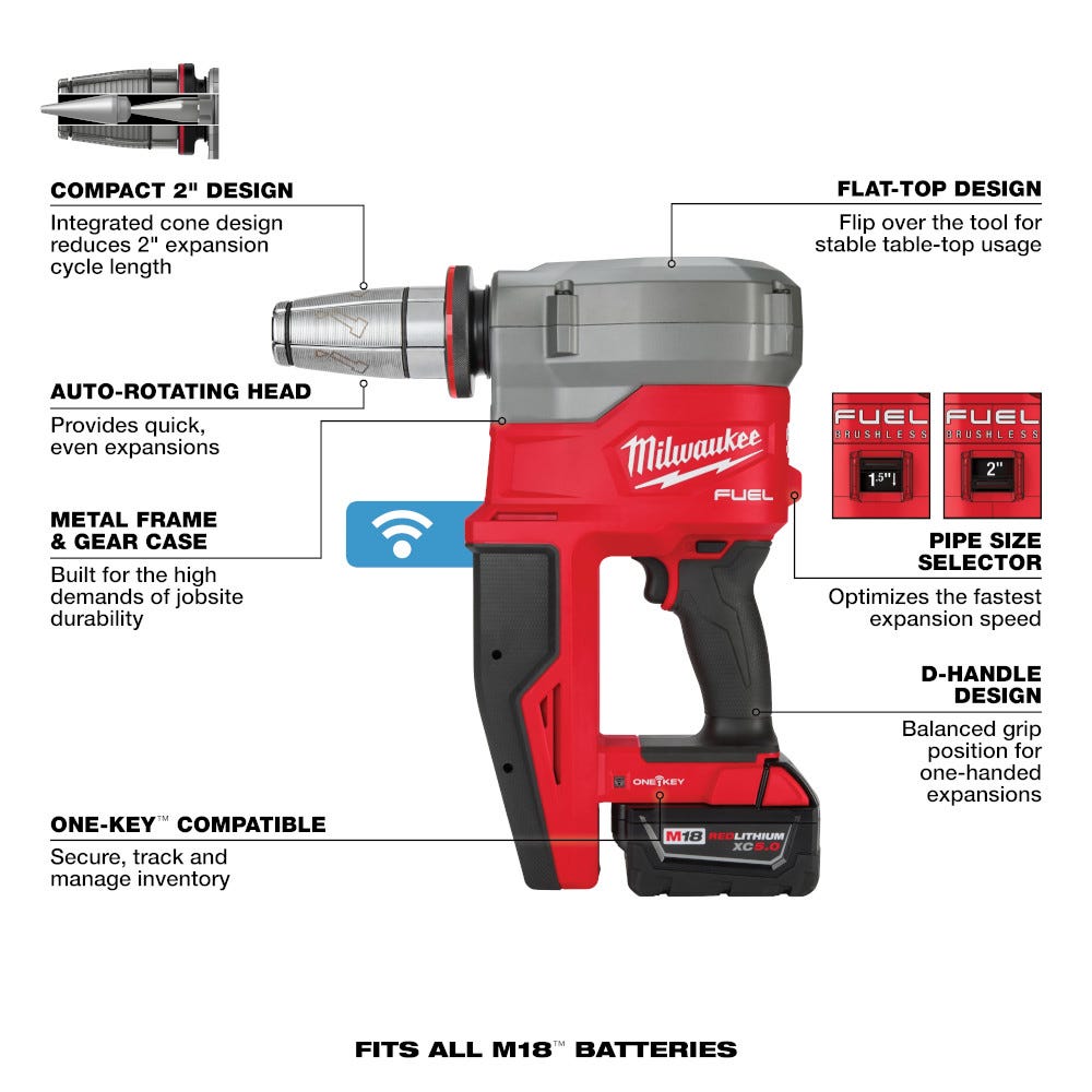 Milwaukee 2932-22XC M18 FUEL 2-in. ProPEX Expander Kit w/ ONE-KEY with 1-1/4-in. - 2-in. Expander Heads
