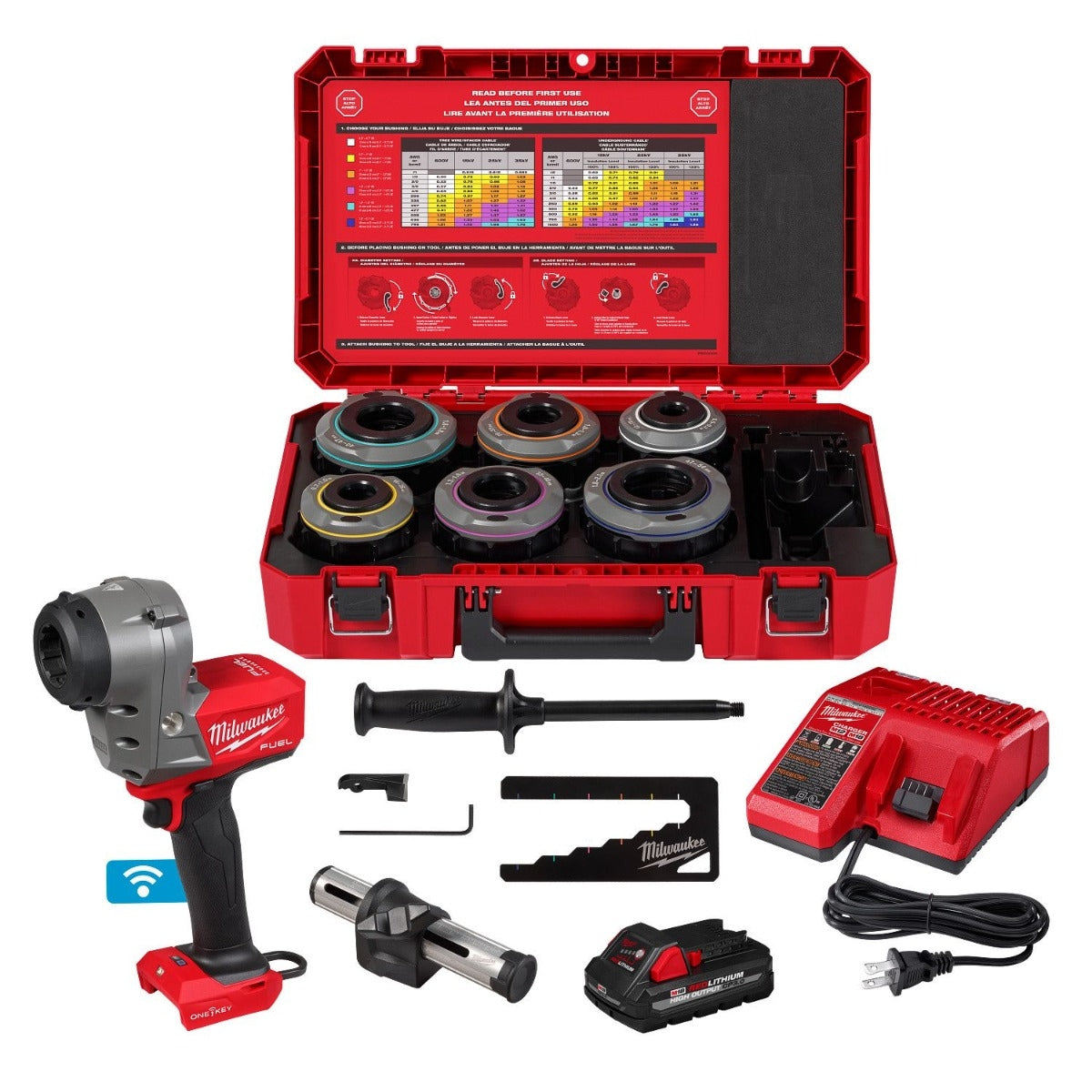 Milwaukee 2937-21 M18 FUEL Covered Conductor Cable Stripper 3.0Ah Kit w/ Adjustable Bushings