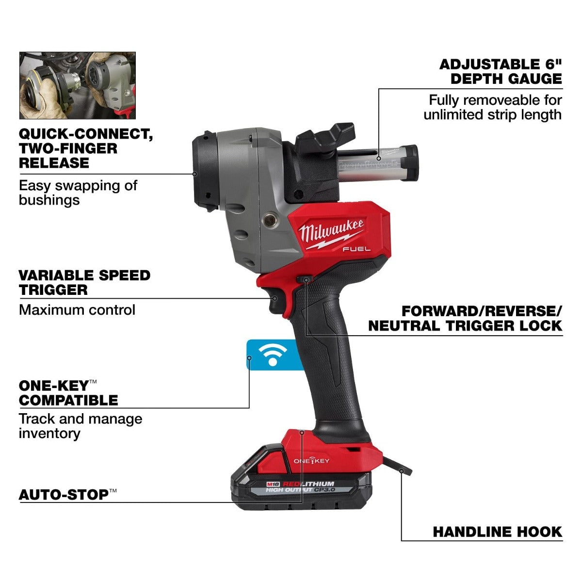 Milwaukee 2937-21 M18 FUEL Covered Conductor Cable Stripper 3.0Ah Kit w/ Adjustable Bushings