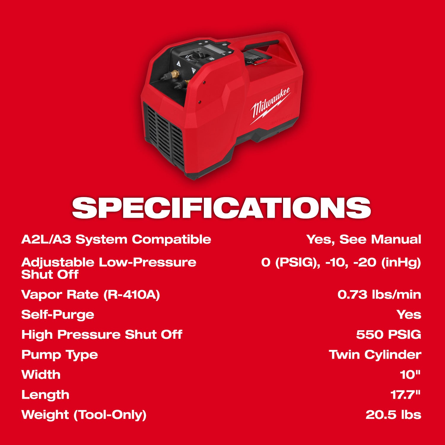 Milwaukee 2938-21 M18 Brushless Refrigerant Recovery Machine