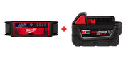 Milwaukee 2950-20 M18 PACKOUT 10-Speaker Bluetooth Jobsite Radio + Charger with Milwaukee 48-11-1850R M18 REDLITHIUM XC5.0 Oil & Solvent Resistant Battery