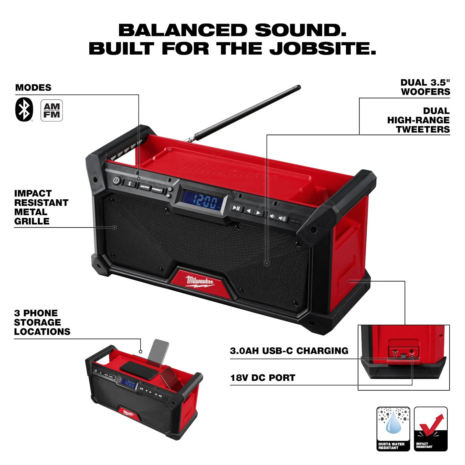 Milwaukee M18 Bluetooth Jobsite Radio with Milwaukee 48-11-1850R