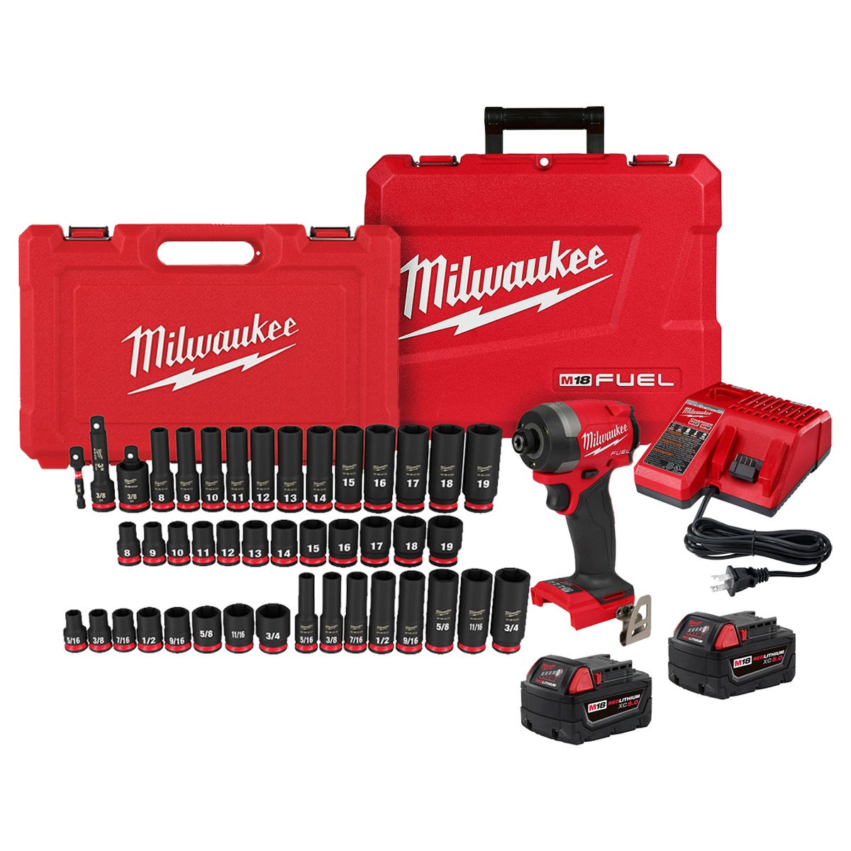 Milwaukee 2953-22 M18 FUEL Gen4 1/4-in. Hex Impact Driver Kit with 43-Piece SHOCKWAVE 3/8-Inch Drive SAE & Metric Deep 6-Point Impact Duty Socket Set