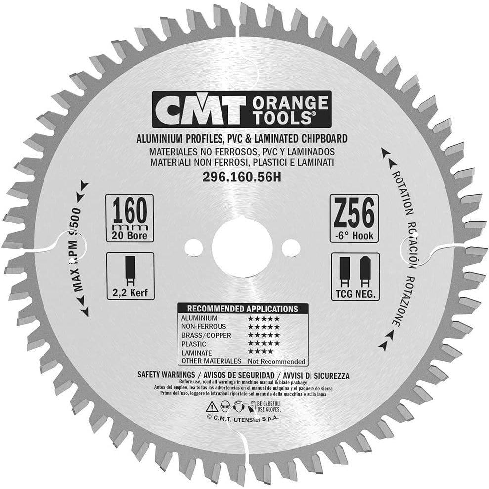 CMT Woodworking Cutting Tools 296.160.56H 56T TCG Non-Ferrous Metal / Laminate Circular Saw Blade for Festool Saws, 160mm