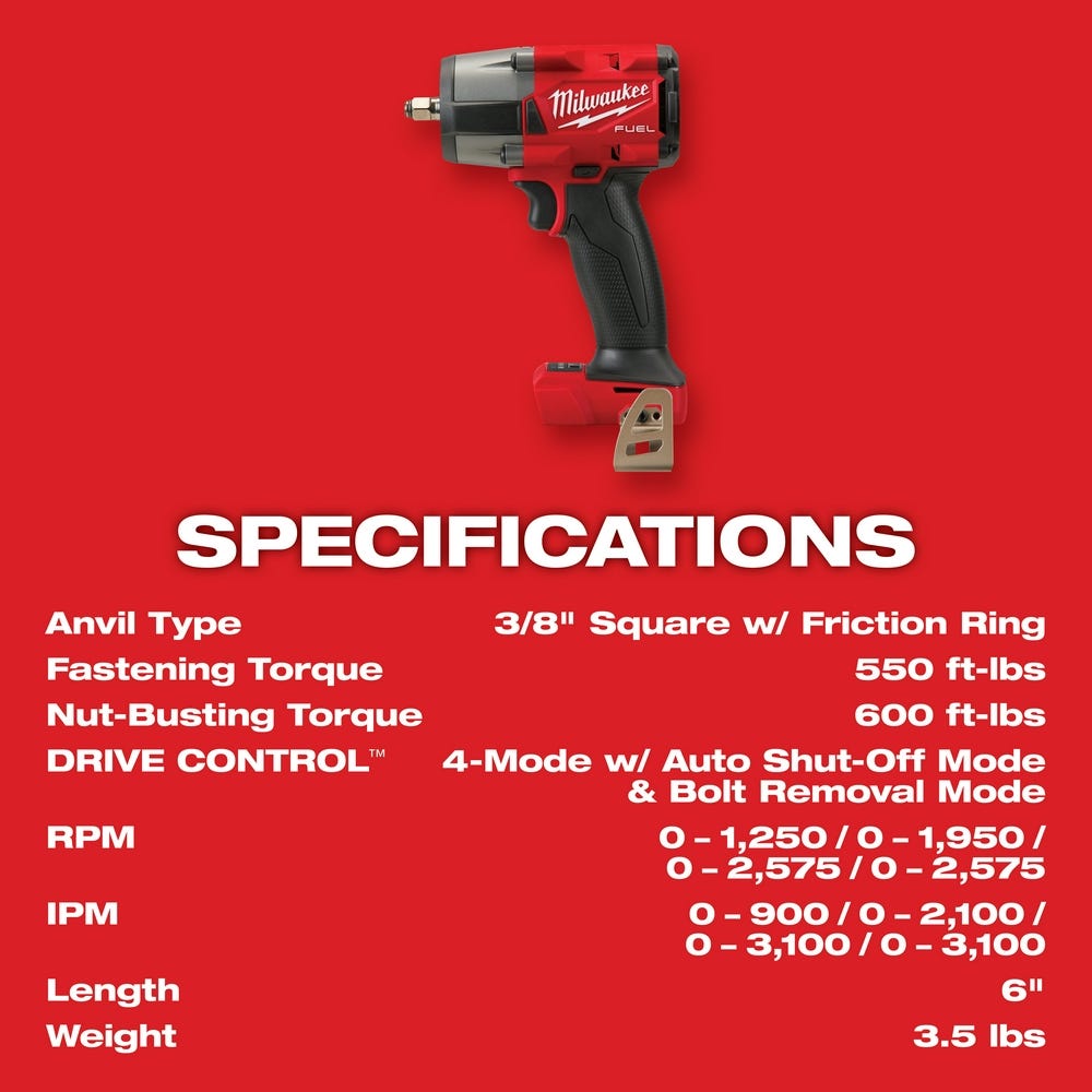 Milwaukee 2960-20 M18 FUEL 3/8-Inch Mid-Torque Impact Wrench with Friction Ring, Tool Only