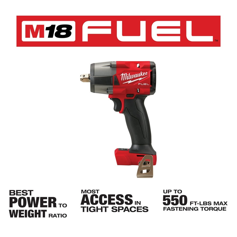Milwaukee 2962P-20 M18 FUEL 1/2-Inch Mid-Torque Impact Wrench with Pin Detent, Tool Only