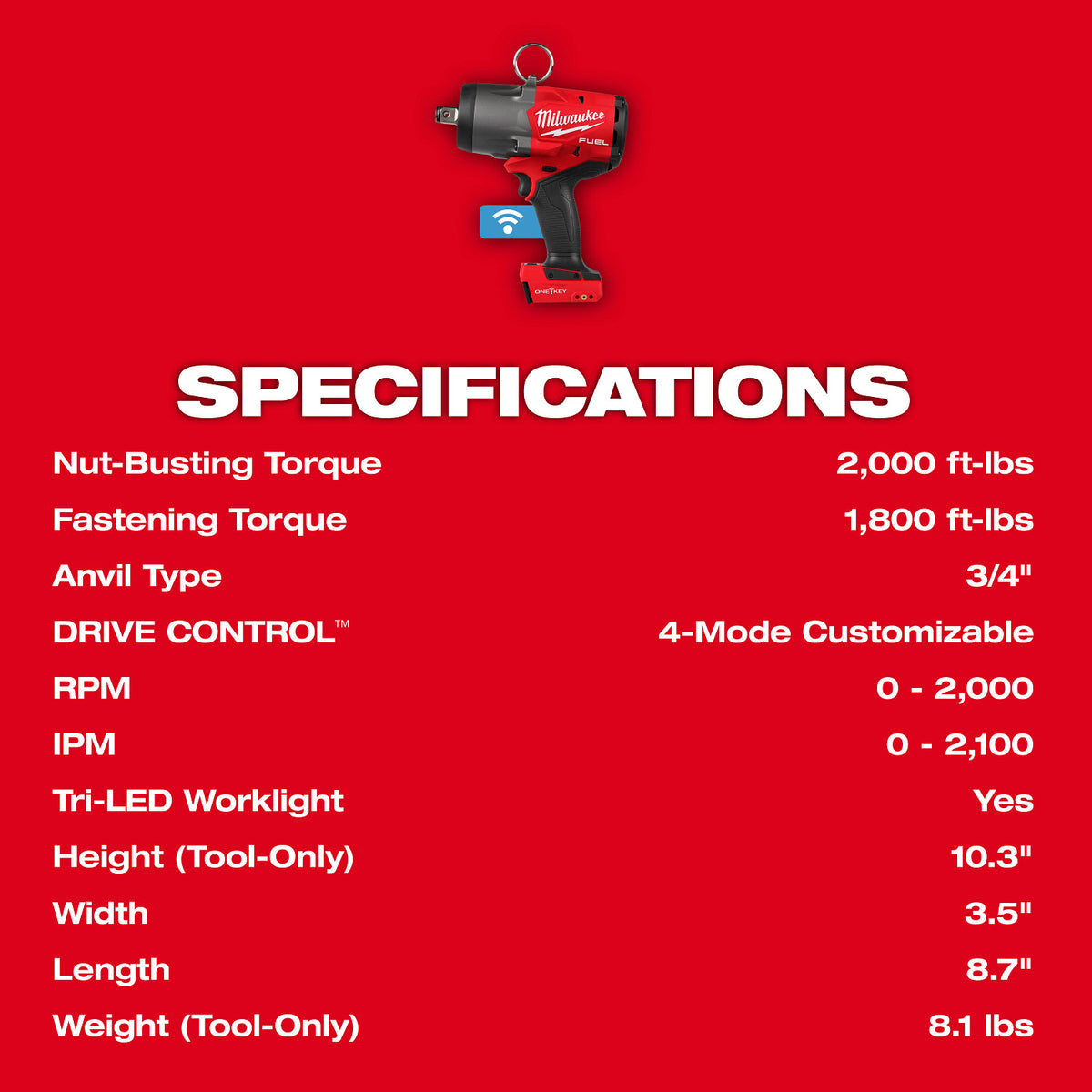 Milwaukee M18 FUEL 3/4-in. High Torque Impact Wrench w/ ONE-KEY, Tool Only (2964-20)