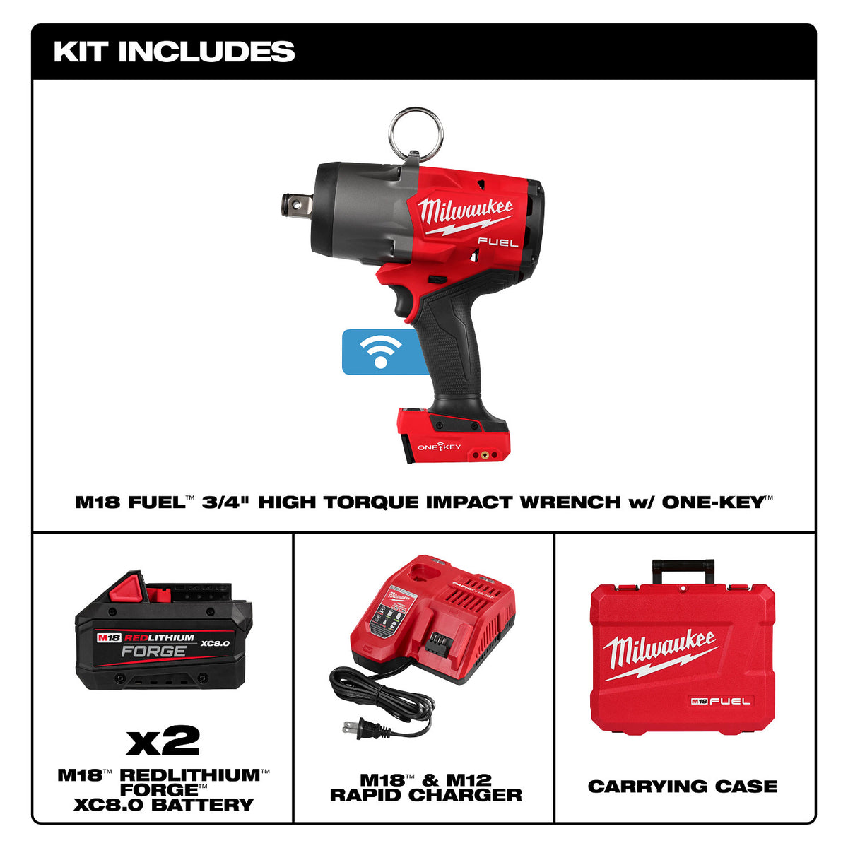 Milwaukee M18 FUEL 3/4-in. High Torque Impact Wrench w/ ONE-KEY 8.0Ah Kit (2964-22)