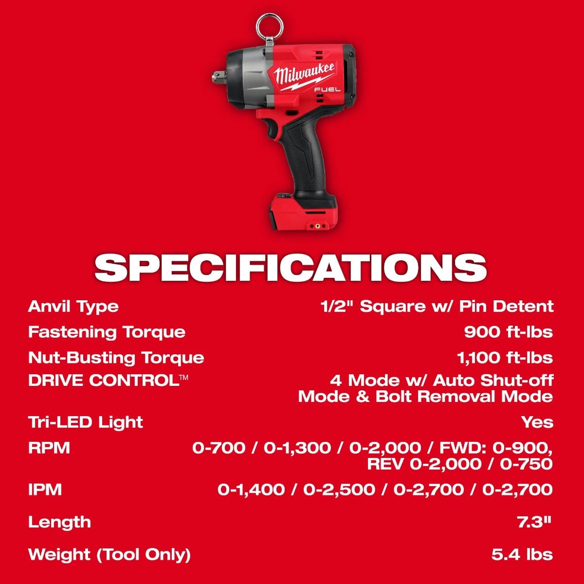 Milwaukee 2966-20 M18 FUEL 1/2" High Torque Impact Wrench w/ Pin Detent, Tool Only