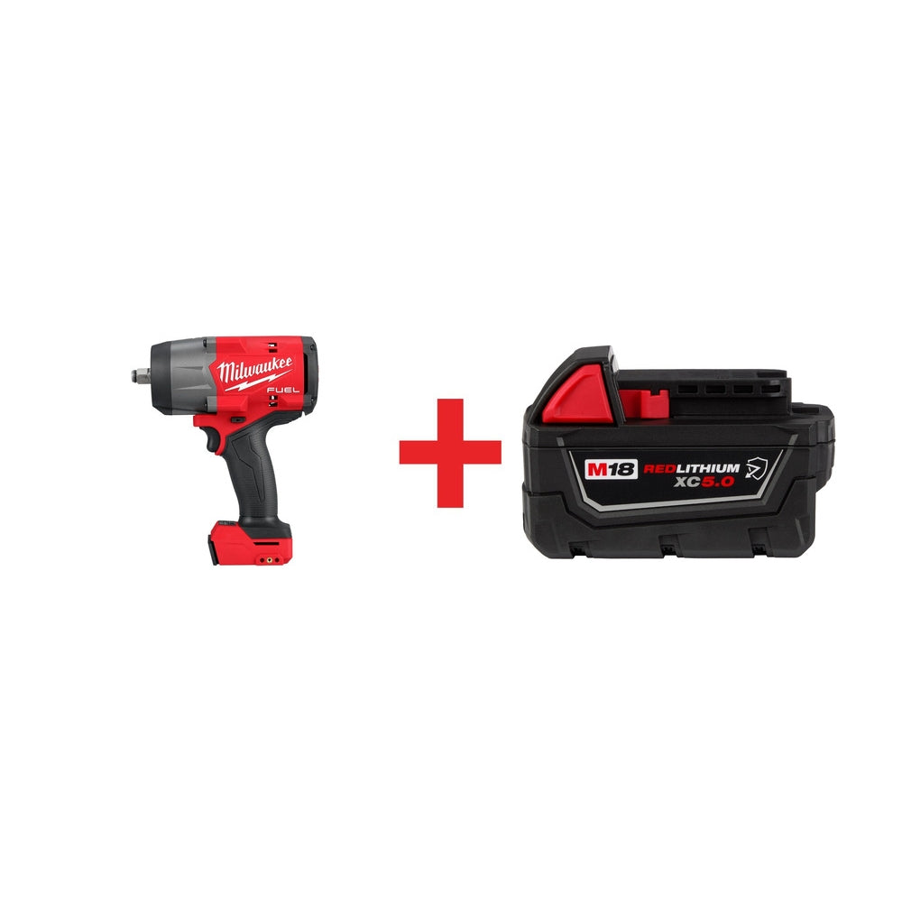 Milwaukee M18 FUEL 1/2" High Torque Impact Wrench w/ Friction Ring plus M18 REDLUTHIUM XC 5.0Ah Battery