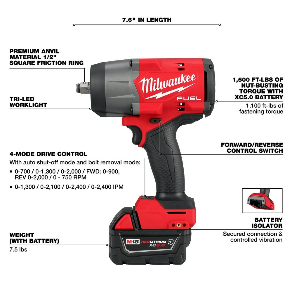 Milwaukee 2967-22GG M18 FUEL 1/2" HTIW & Grease Gun Combo Kit