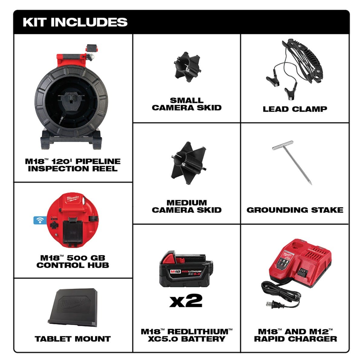 Milwaukee 2973-22 M18 120-Foot Pipeline 5.0Ah Inspection System