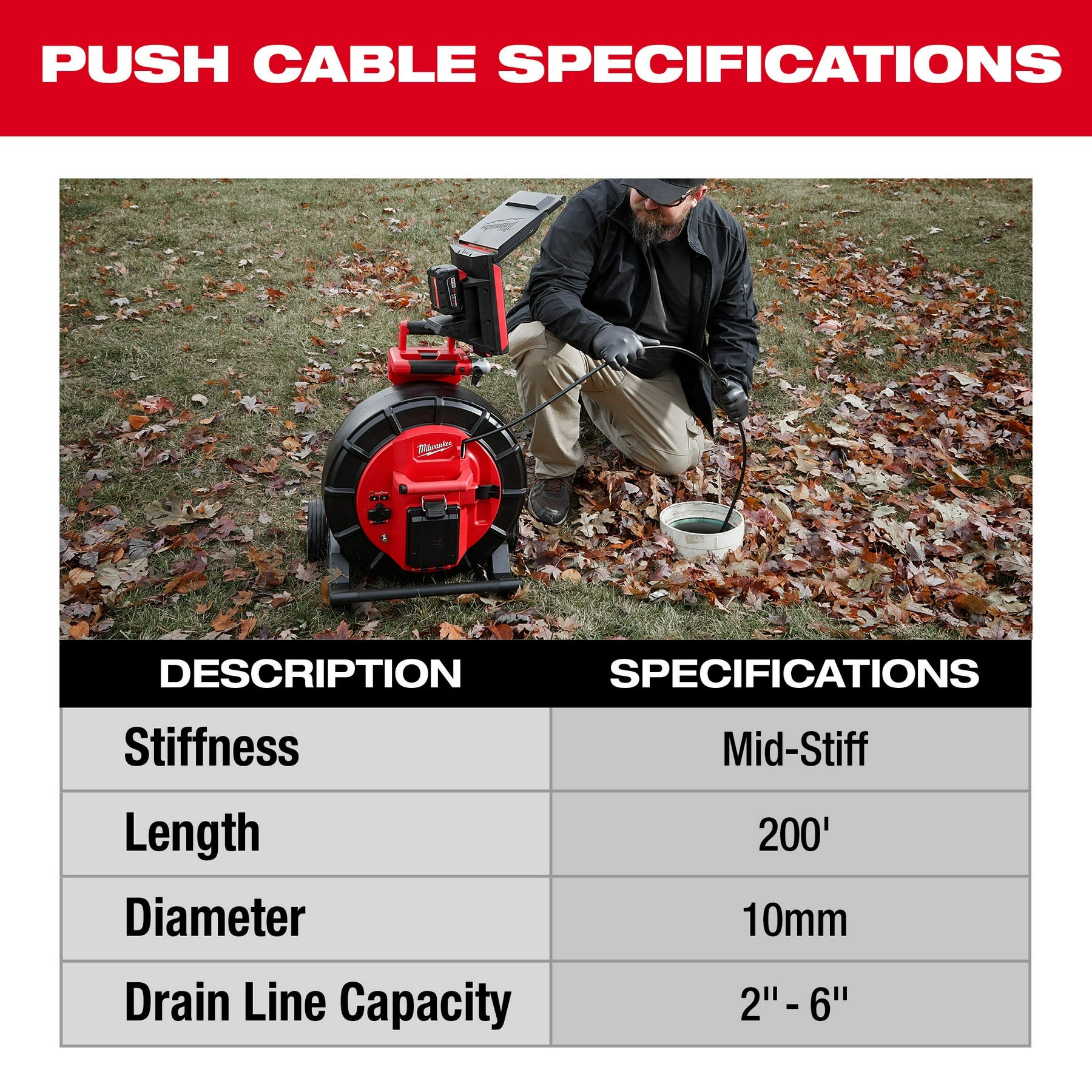 Milwaukee 2975-20 200 Mid-Stiff Pipeline Inspection Reel