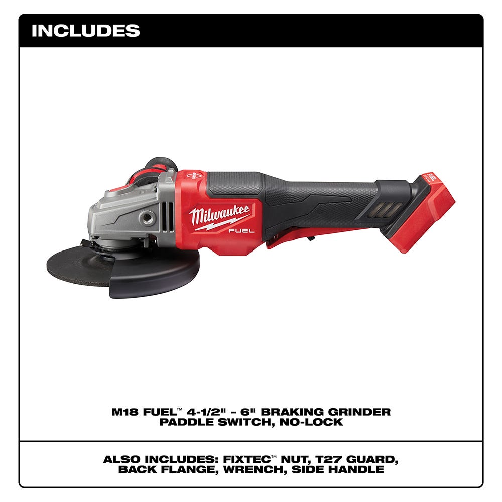 Milwaukee 2980-20 M18 FUEL Brushless 4-1/2" - 6" Paddle Switch Grinder, No-Lock, Tool Only