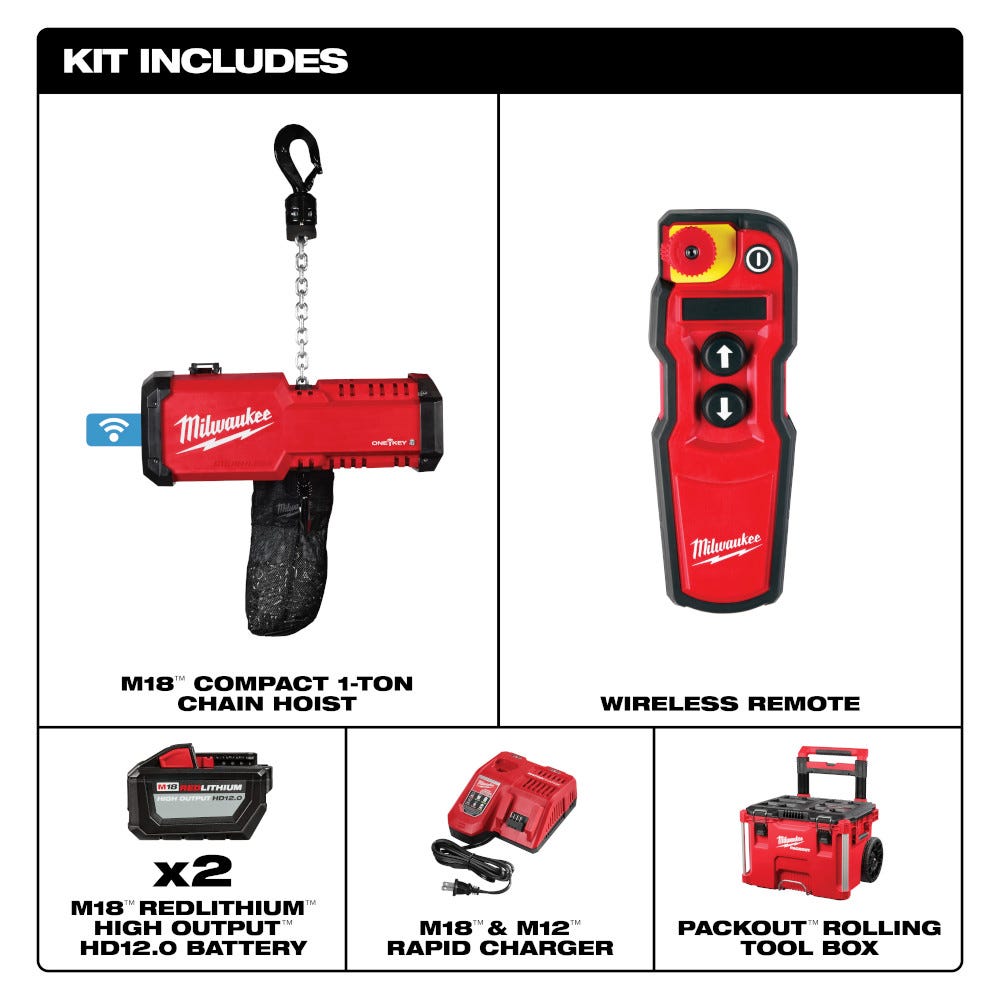 Milwaukee 2983-22HD M18 Compact 1-Ton Chain Hoist w/ ONE-KEY