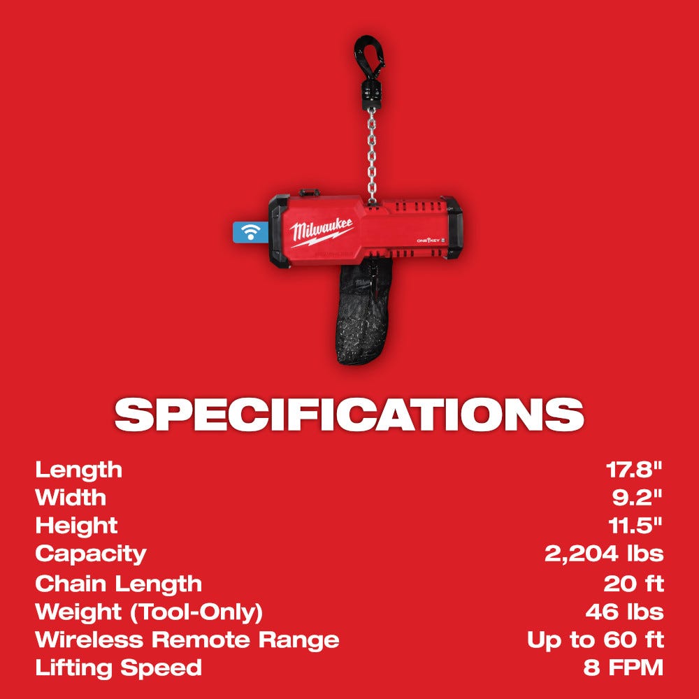Milwaukee 2983-22HD M18 Compact 1-Ton Chain Hoist w/ ONE-KEY