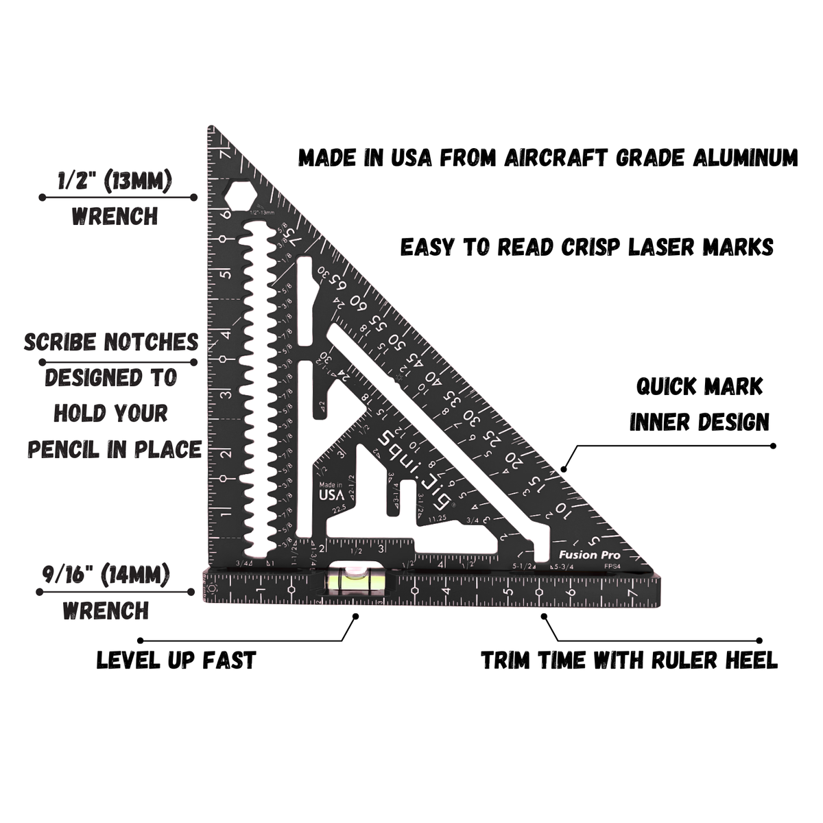 SquiJig Fusion Pro 7.5-in. Rafter Square w/ Level Heel, Black, image 2