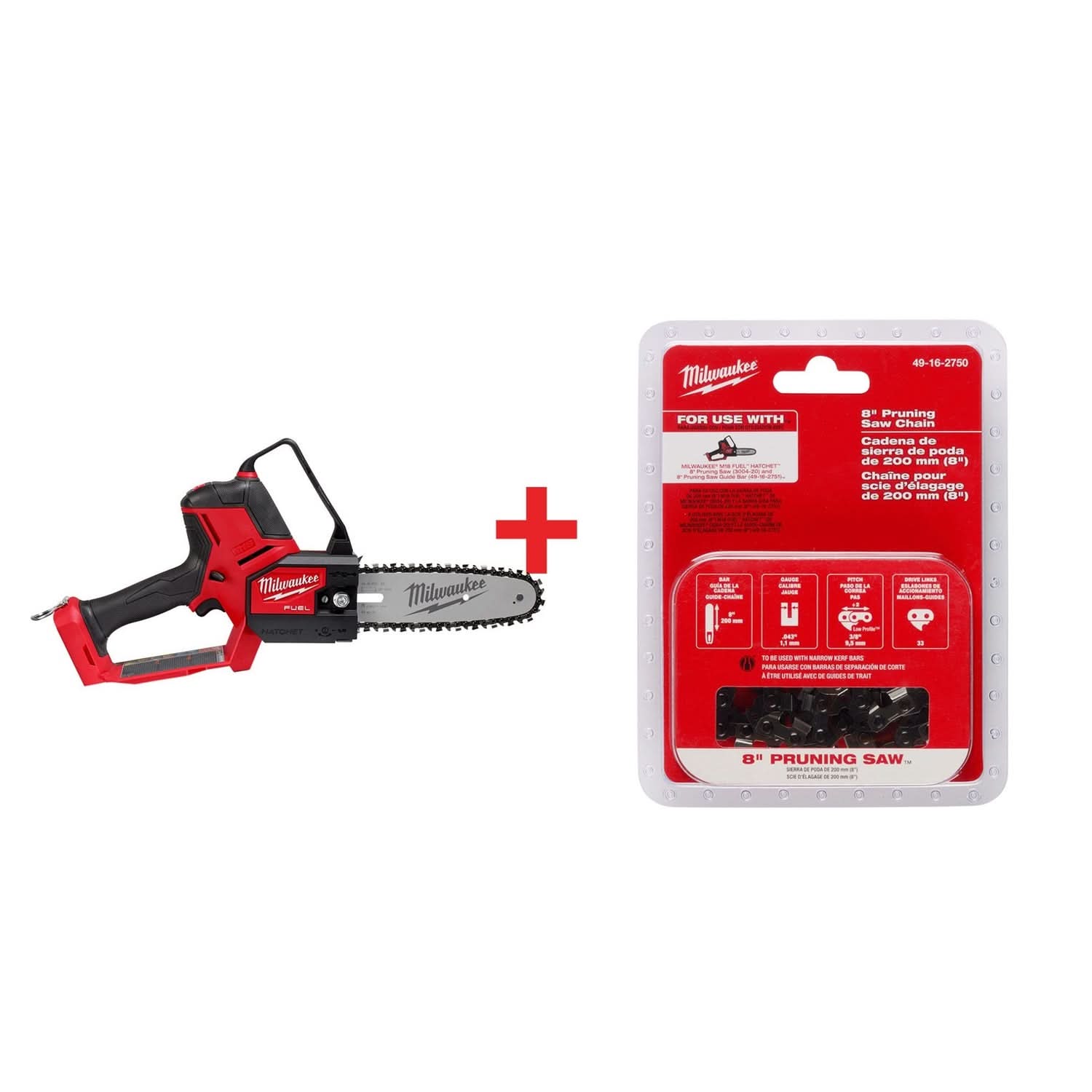 Milwaukee M18 FUEL HATCHET 8" Pruning Saw with Replacement Chain (Bare Tool)