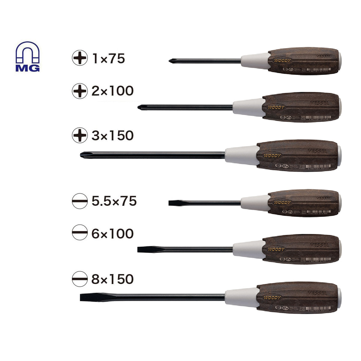 Vessel 3006CS WOOD-COMPO Non-Slip Screwdriver 6-Piece Set