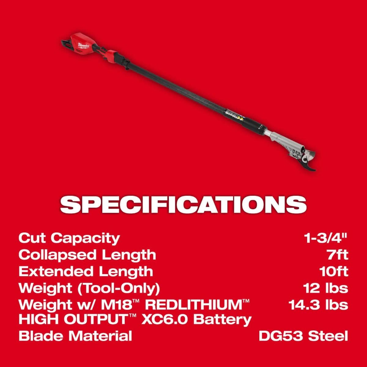 Milwaukee 3008-21 M18 Brushless Telescoping Pole Pruning Shears Kit