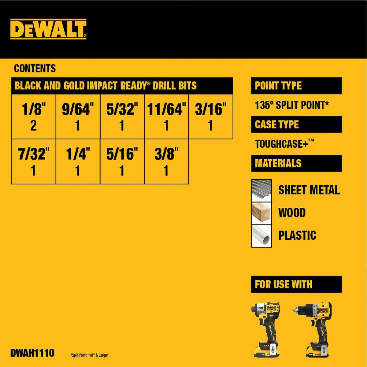 DeWALT DWAH1110 Black & Gold Hex Shank 10-Piece Drill Bit Set
