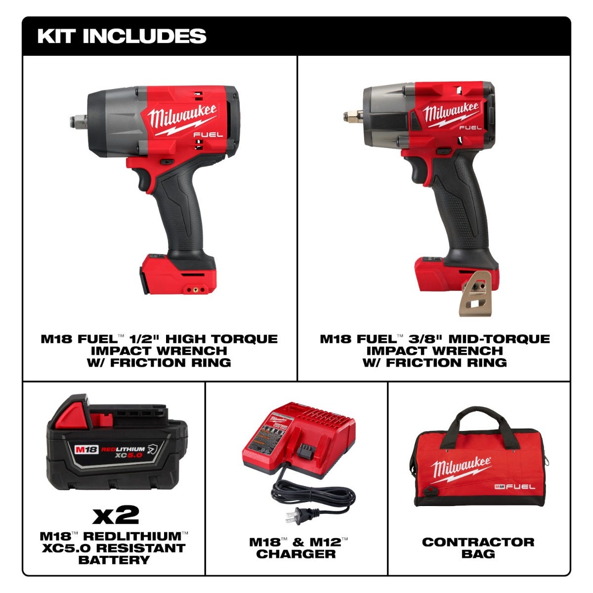 Milwaukee 3010-22  M18 FUEL 1/2" HTIW & 3/8" MTIW Automotive Combo Kit