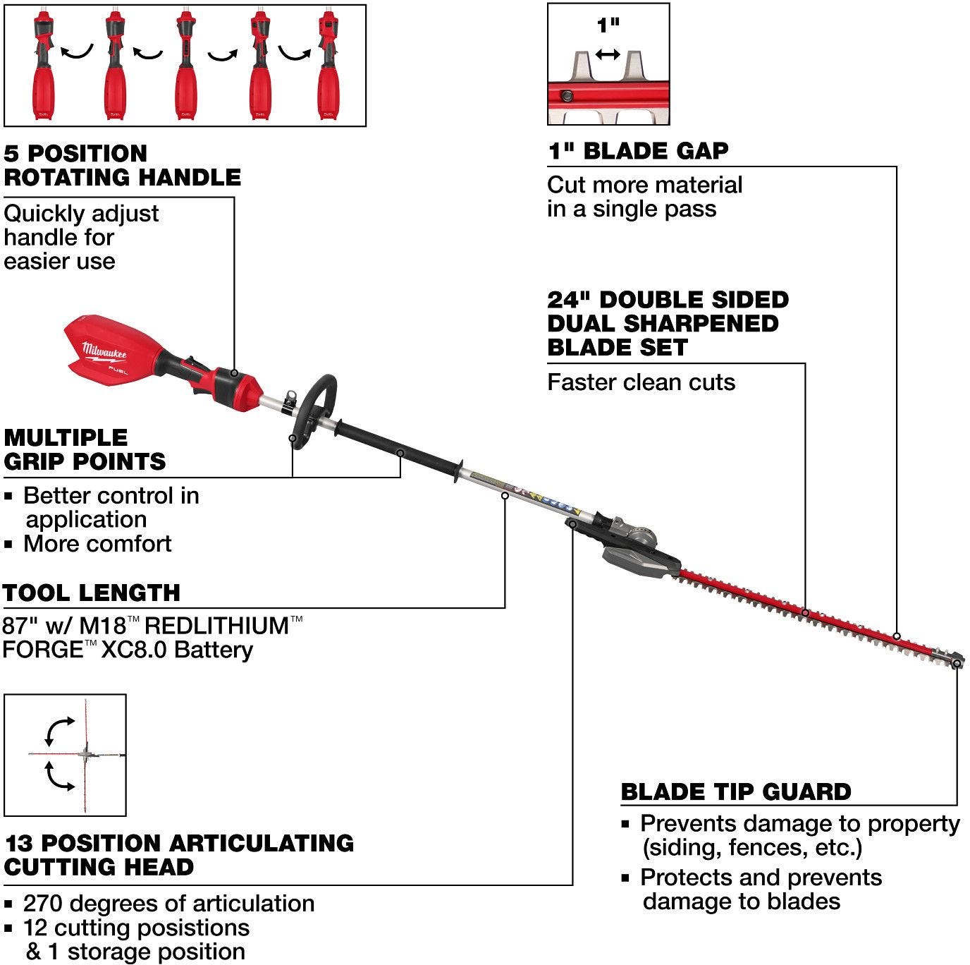 Milwaukee 3012-20 M18 FUEL Pole Articulating Hedge Trimmer, Tool Only