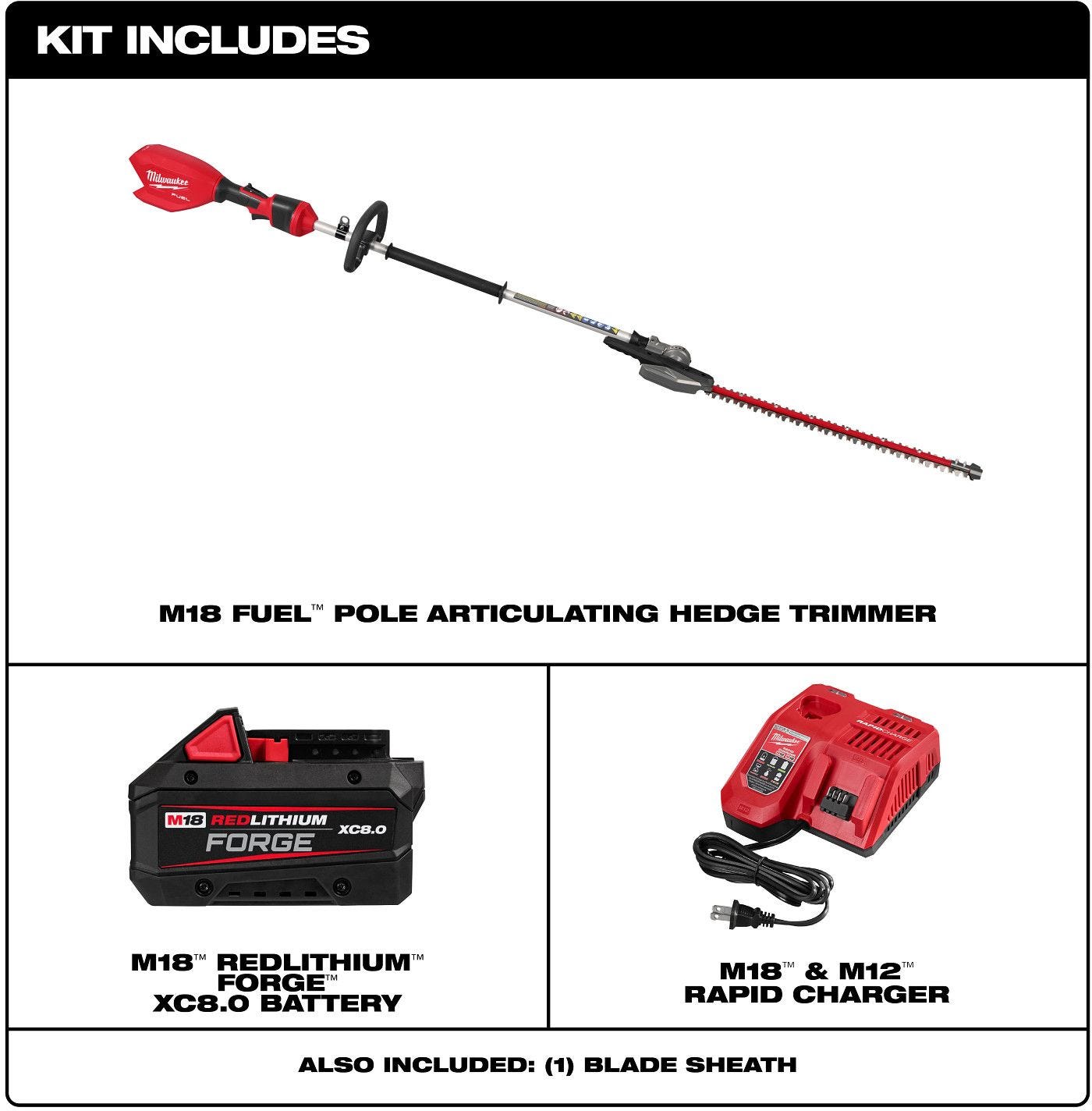 Milwaukee 3012-21 M18 FUEL Pole Articulating Hedge Trimmer 8.0Ah Kit