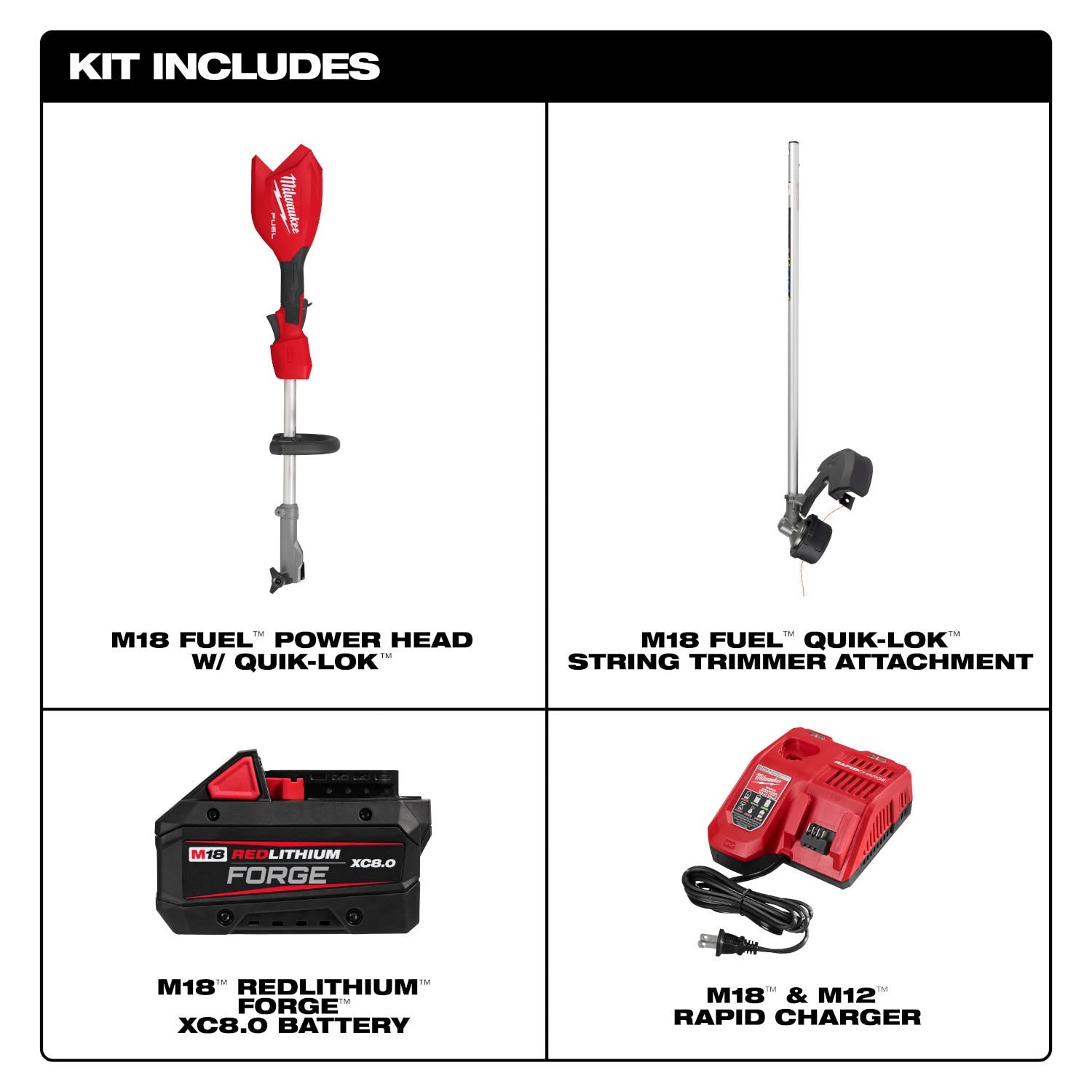 Milwaukee 3016-21ST M18 FUEL QUIK-LOK Power Head 8.0Ah Kit w/ String Trimmer Attachment