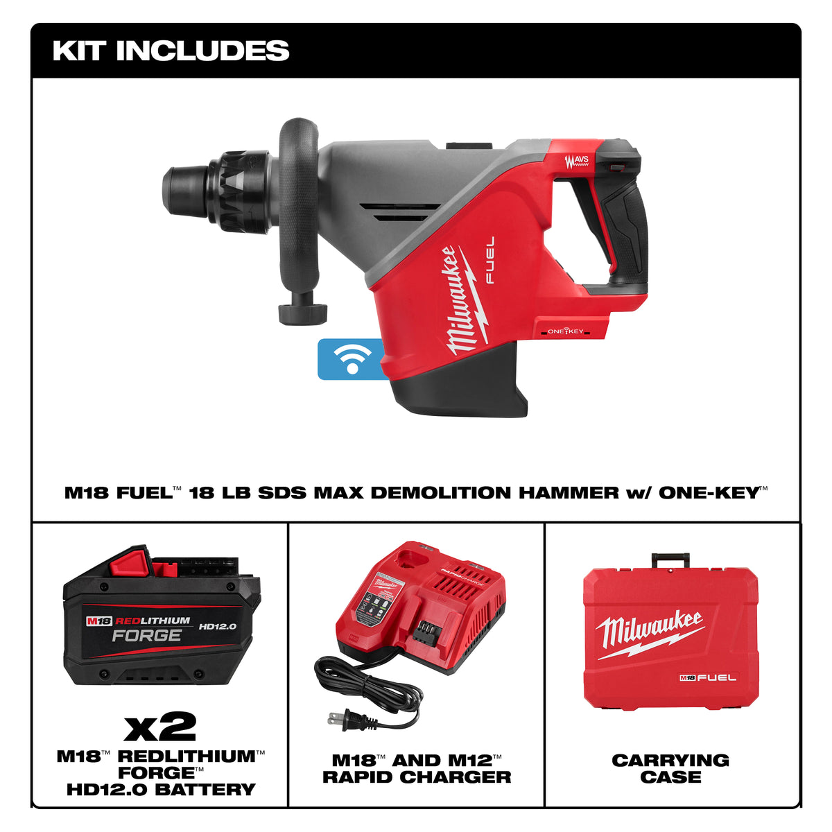 Milwaukee 3018-22HD demolition hammer kit contents