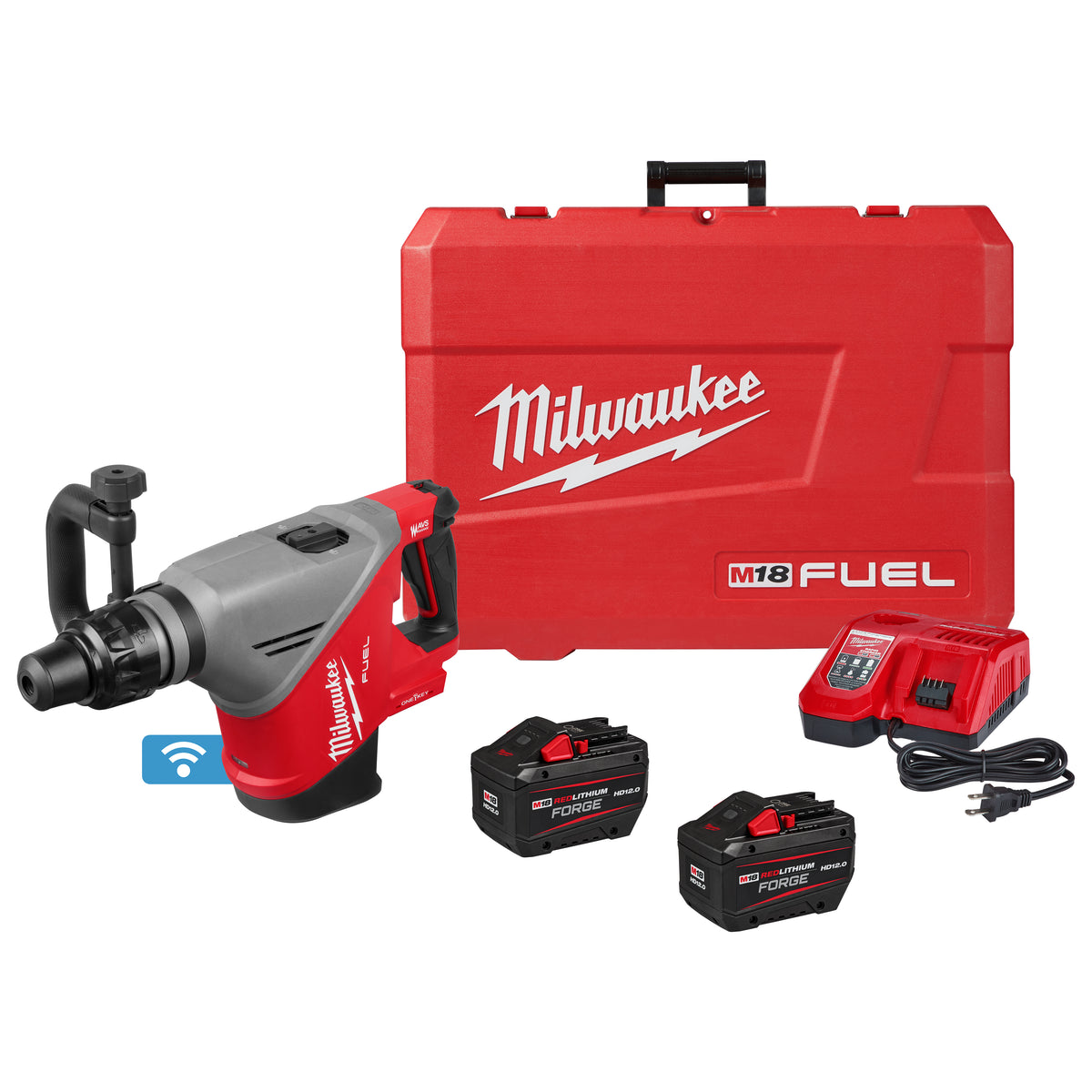 Milwaukee M18 FUEL 18-lb. SDS MAX Demolition Hammer Kit 3018-22HD with two FORGE HD12.0 batteries and Rapid Charger