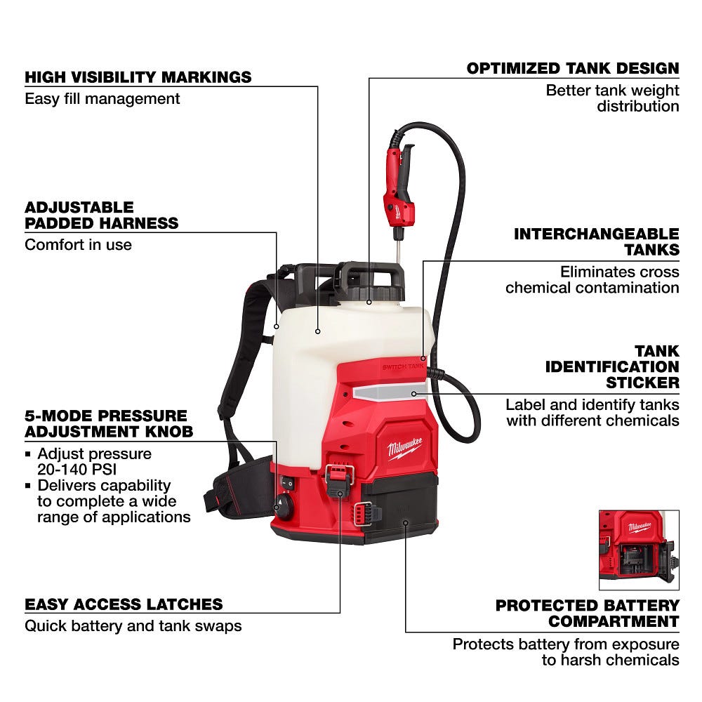 Milwaukee 3019-21PS M18 4-Gallon Backpack Sprayer w/ SWITCH TANK (Kit)