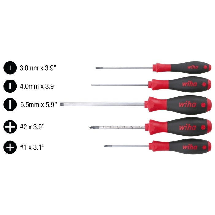 Wiha 30295 5-Piece SoftFinish Slotted and Phillips Screwdriver Set