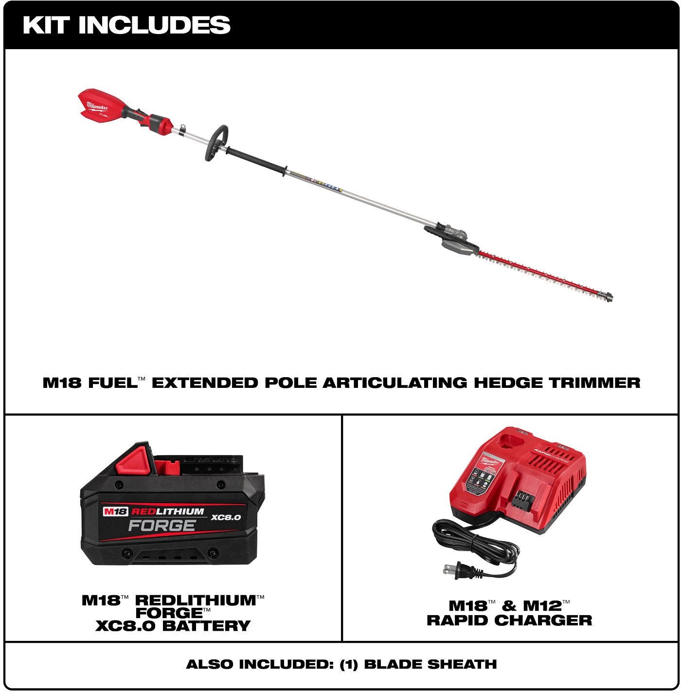 Milwaukee 3035-21 M18 FUEL Extended Pole Articulating Hedge Trimmer 8.0Ah Kit