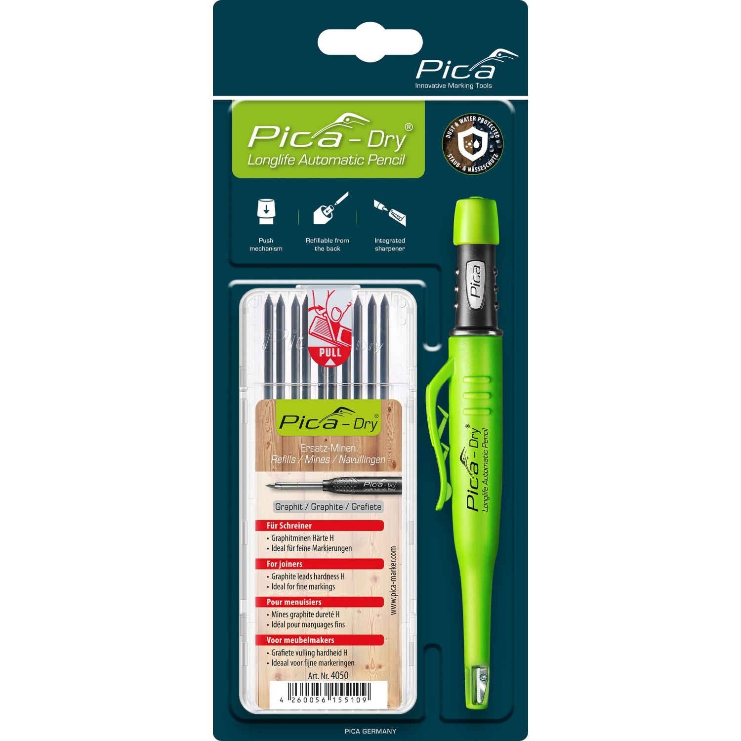 Pica 30405 Dry Pencil w/ Quiver Holder + 10-Pack Lead Refill Bundle