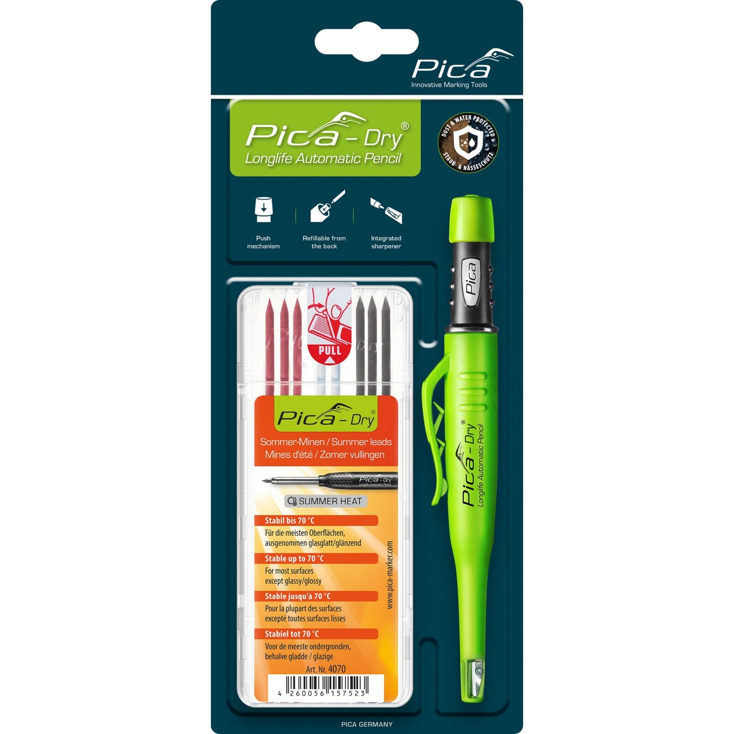 Pica 30407 Dry Pencil + 8-Pack Lead Refills Bundle