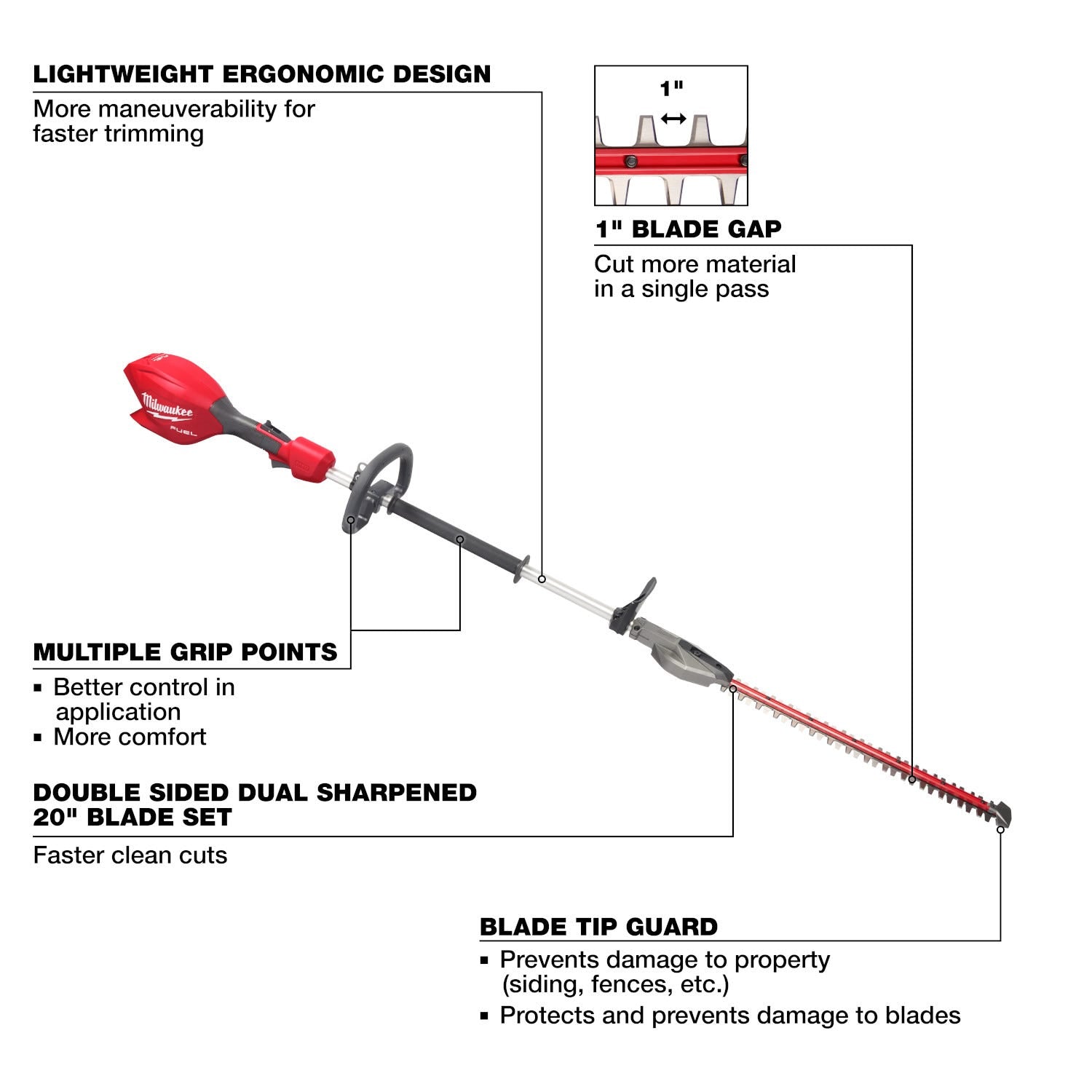 Milwaukee 3043-20 M18 FUEL Short Pole Hedge Trimmer, Tool Only