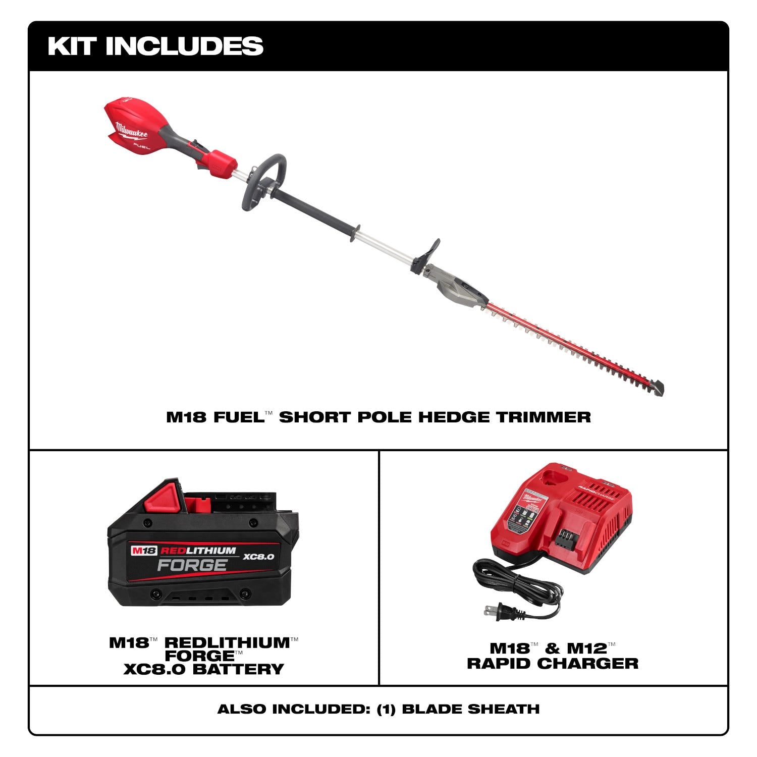 Milwaukee 3043-21 M18 FUEL Short Pole Hedge Trimmer 8.0Ah Kit