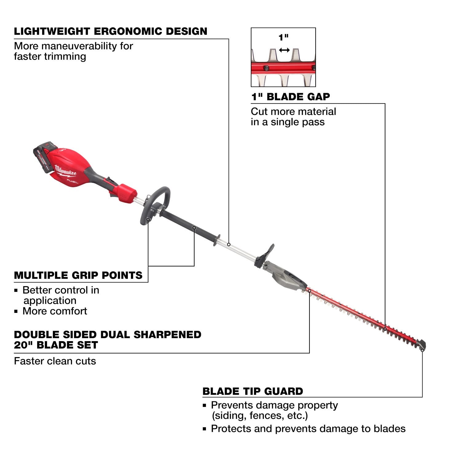 Milwaukee 3043-21 M18 FUEL Short Pole Hedge Trimmer 8.0Ah Kit