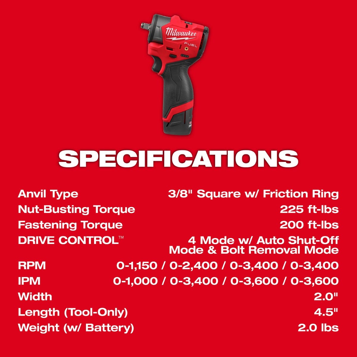 Milwaukee 3049-22 M12 FUEL 3/8" Subcompact Impact Wrench w/ Friction Ring 2.5Ah Kit
